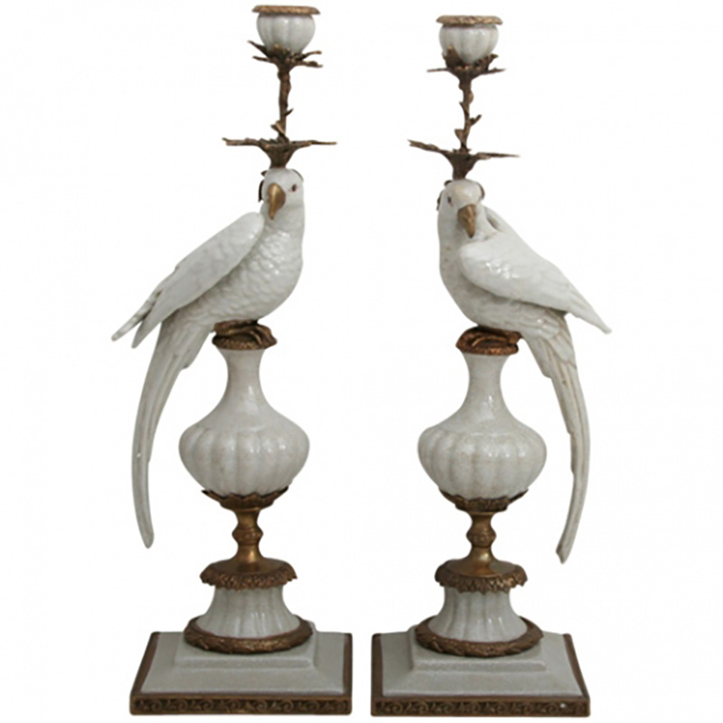 Parrot Candleholders, White