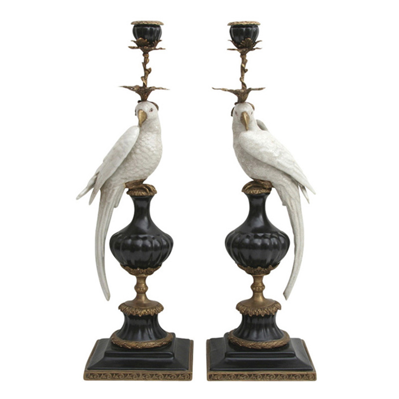 Parrot Candleholders, White/Black