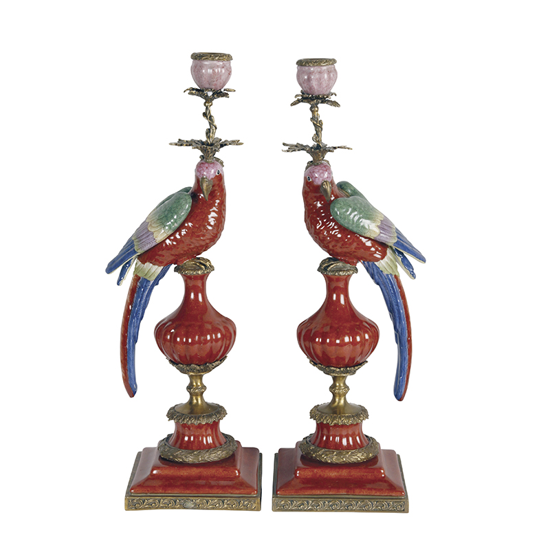 Parrot Candleholders, Red